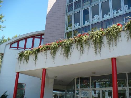 Květníky s automatickou závlahou na terase Speciální školy v Hradci Králové